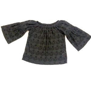 Lucky Brand XS Top Grey Eyelet Elastic Collar & Bell Sleeves Excellent Condition